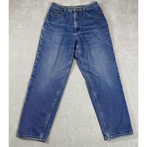 Eddie Bauer Jeans Womens 10 Petite Blue Plaid Flannel Lined Tapered Denim Pants